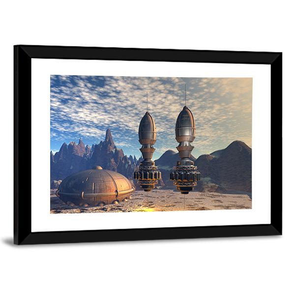 Alien Spaceship On Deep Planet Canvas Wall Art-3 Horizontal-Gallery Wrap-25" x 16"-Tiaracle