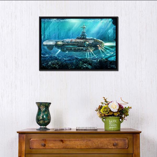 Alien Submarine In Sea Canvas Wall Art-3 Horizontal-Gallery Wrap-25" x 16"-Tiaracle