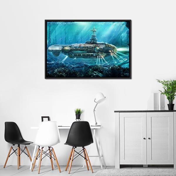 Alien Submarine In Sea Canvas Wall Art-3 Horizontal-Gallery Wrap-25" x 16"-Tiaracle