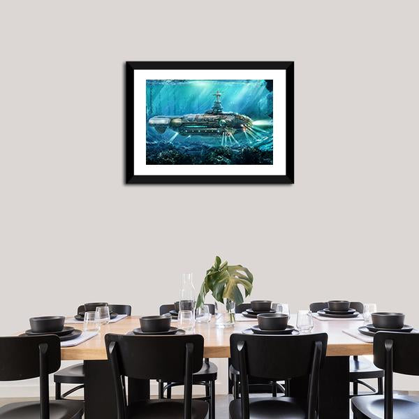 Alien Submarine In Sea Canvas Wall Art-5 Horizontal-Gallery Wrap-22" x 12"-Tiaracle