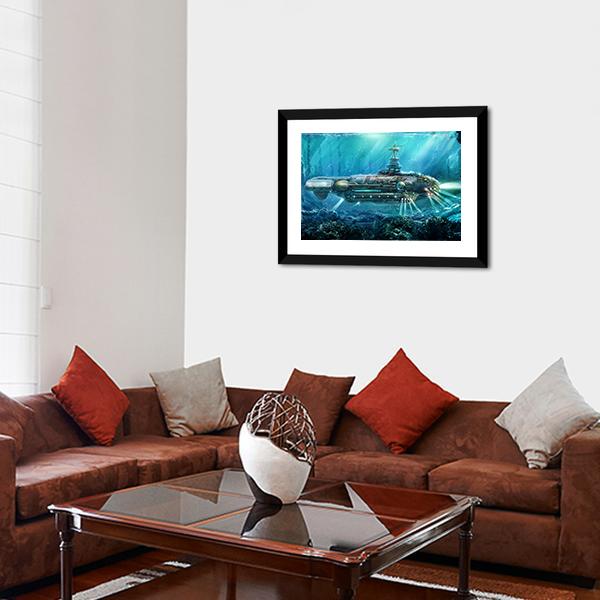 Alien Submarine In Sea Canvas Wall Art-5 Horizontal-Gallery Wrap-22&quot; x 12&quot;-Tiaracle