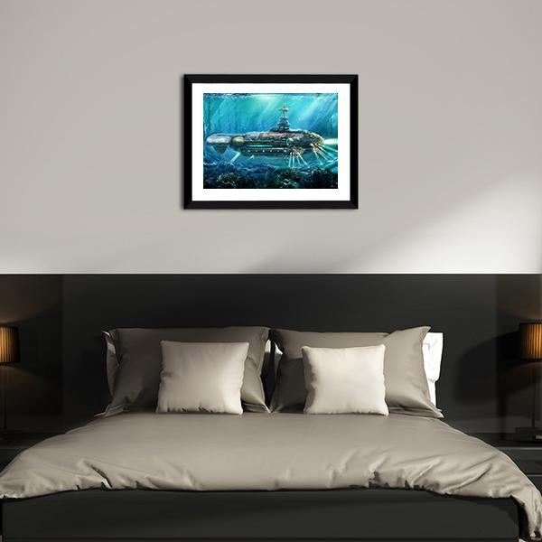 Alien Submarine In Sea Canvas Wall Art-3 Horizontal-Gallery Wrap-25" x 16"-Tiaracle