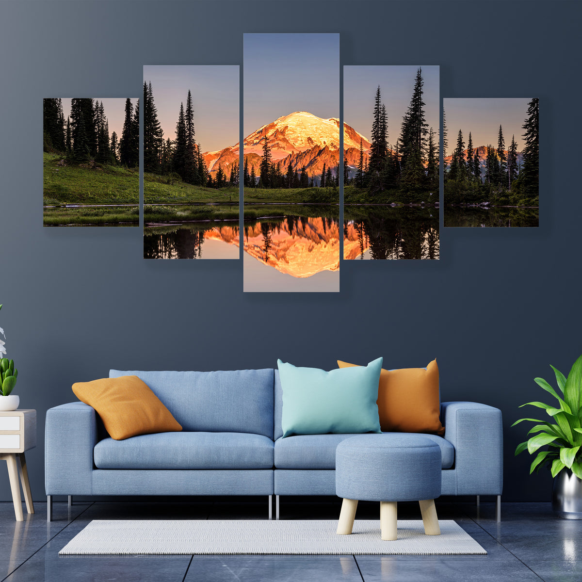 Mount Rainier Sunset Reflection Canvas Wall Art