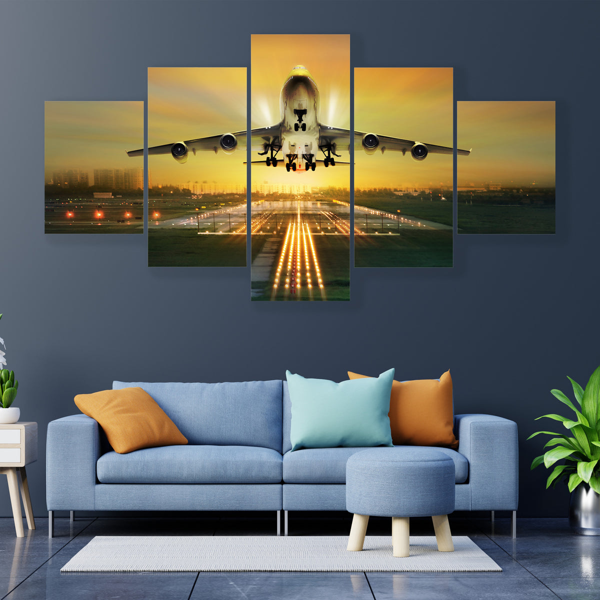 Airplane Taking Off from Runway Canvas Wall Art