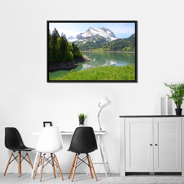 Amazing Mountain Lake Canvas Wall Art-1 Piece-Floating Frame-24" x 16"-Tiaracle