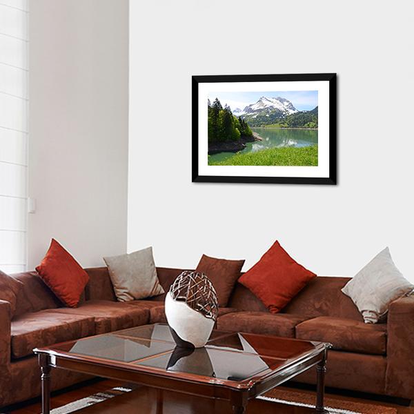 Amazing Mountain Lake Canvas Wall Art-1 Piece-Framed Print-20" x 16"-Tiaracle