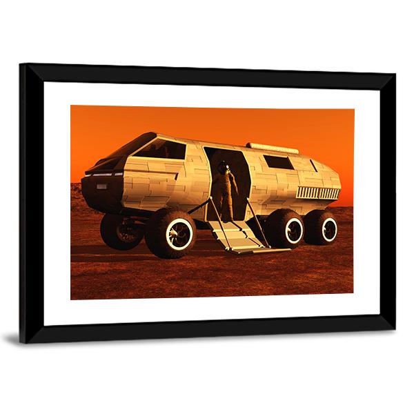 Astronaut In Mars Rover Canvas Wall Art-1 Piece-Framed Print-20" x 16"-Tiaracle
