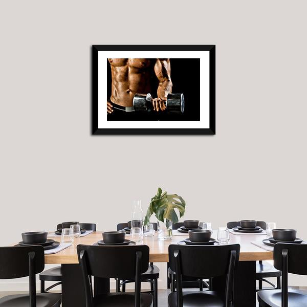 Athletic Exercise With Dumbbells Canvas Wall Art-1 Piece-Framed Print-20&quot; x 16&quot;-Tiaracle