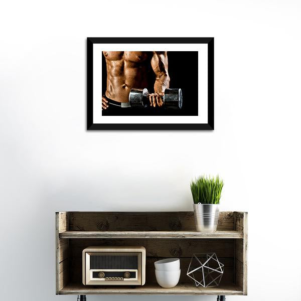Athletic Exercise With Dumbbells Canvas Wall Art-3 Horizontal-Gallery Wrap-25&quot; x 16&quot;-Tiaracle
