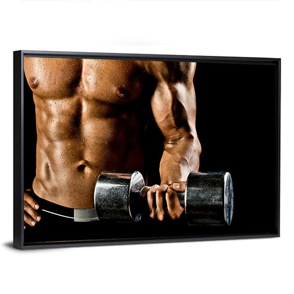 Athletic Exercise With Dumbbells Canvas Wall Art-3 Horizontal-Gallery Wrap-25&quot; x 16&quot;-Tiaracle