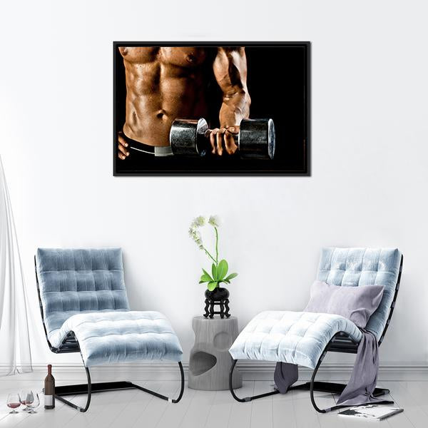 Athletic Exercise With Dumbbells Canvas Wall Art-3 Horizontal-Gallery Wrap-25&quot; x 16&quot;-Tiaracle