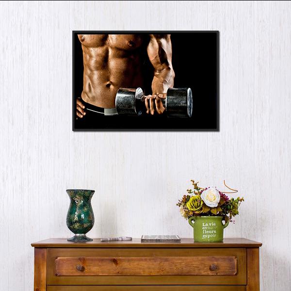 Athletic Exercise With Dumbbells Canvas Wall Art-3 Horizontal-Gallery Wrap-25&quot; x 16&quot;-Tiaracle