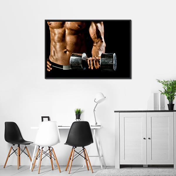 Athletic Exercise With Dumbbells Canvas Wall Art-3 Horizontal-Gallery Wrap-25&quot; x 16&quot;-Tiaracle