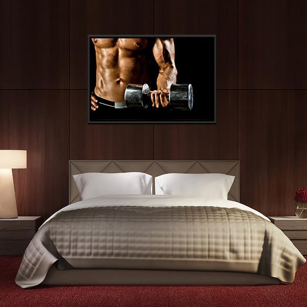 Athletic Exercise With Dumbbells Canvas Wall Art-3 Horizontal-Gallery Wrap-25&quot; x 16&quot;-Tiaracle