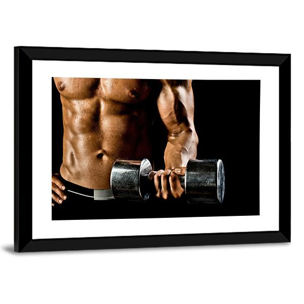 Athletic Exercise With Dumbbells Canvas Wall Art-3 Horizontal-Gallery Wrap-25&quot; x 16&quot;-Tiaracle