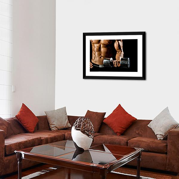 Athletic Exercise With Dumbbells Canvas Wall Art-3 Horizontal-Gallery Wrap-25&quot; x 16&quot;-Tiaracle