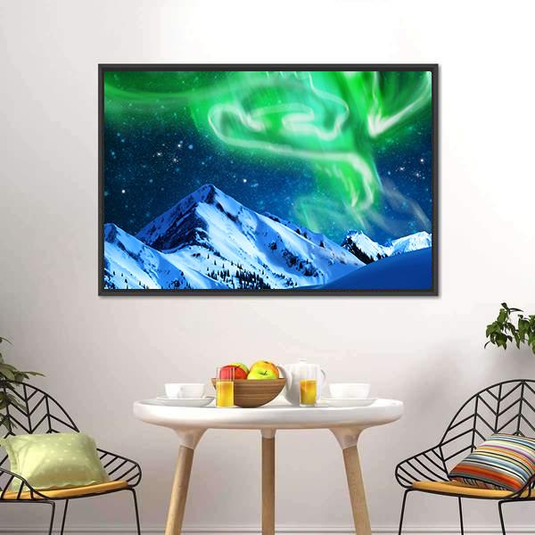 Aurora Borealis Over Snow Canvas Wall Art-3 Horizontal-Gallery Wrap-25" x 16"-Tiaracle