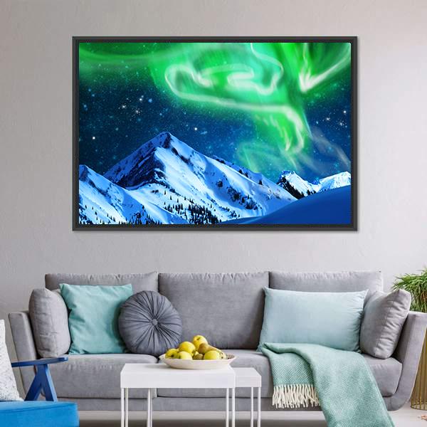 Aurora Borealis Over Snow Canvas Wall Art-3 Horizontal-Gallery Wrap-25" x 16"-Tiaracle