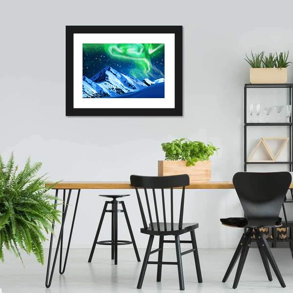 Aurora Borealis Over Snow Canvas Wall Art-3 Horizontal-Gallery Wrap-25" x 16"-Tiaracle