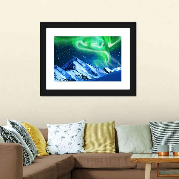Aurora Borealis Over Snow Canvas Wall Art-3 Horizontal-Gallery Wrap-25" x 16"-Tiaracle