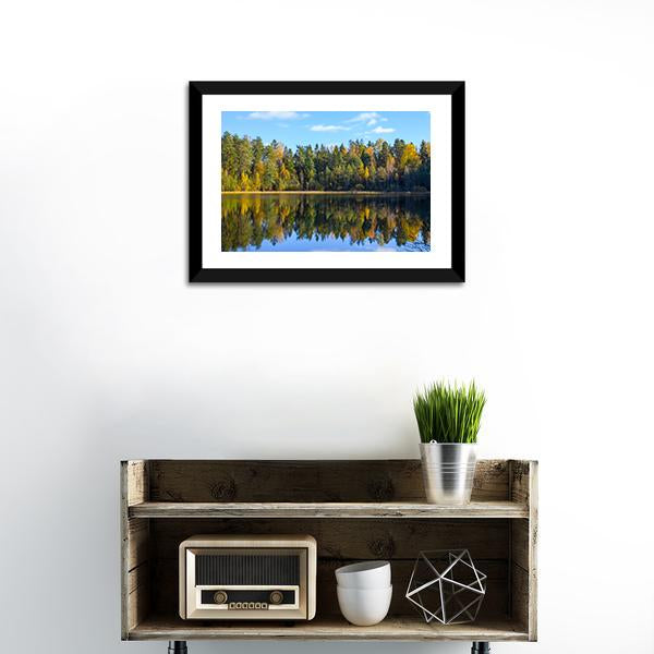 Autumn Forest Reflection In Pond Canvas Wall Art-3 Horizontal-Gallery Wrap-25" x 16"-Tiaracle