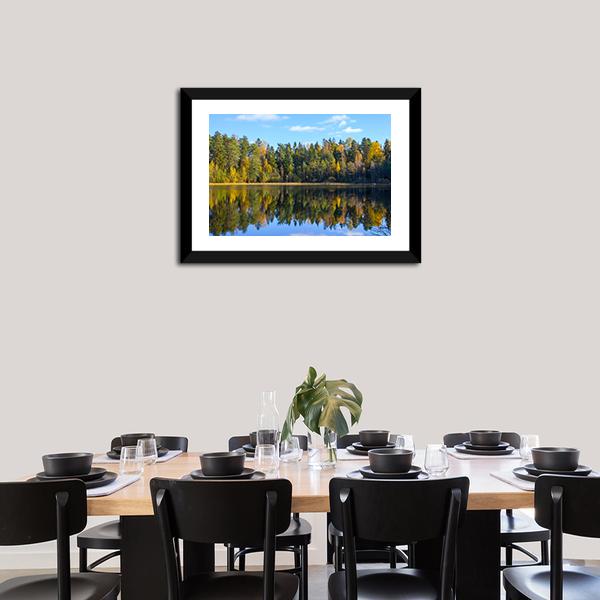 Autumn Forest Reflection In Pond Canvas Wall Art-3 Horizontal-Gallery Wrap-25" x 16"-Tiaracle