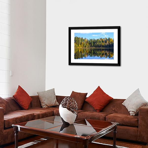 Autumn Forest Reflection In Pond Canvas Wall Art-3 Horizontal-Gallery Wrap-25" x 16"-Tiaracle