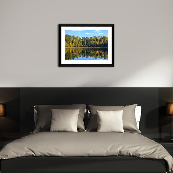 Autumn Forest Reflection In Pond Canvas Wall Art-3 Horizontal-Gallery Wrap-25" x 16"-Tiaracle