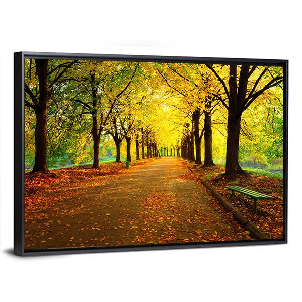 Autumn In City Park Canvas Wall Art-3 Horizontal-Gallery Wrap-25" x 16"-Tiaracle