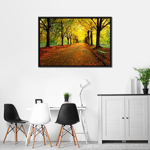 Autumn In City Park Canvas Wall Art-3 Horizontal-Gallery Wrap-25" x 16"-Tiaracle