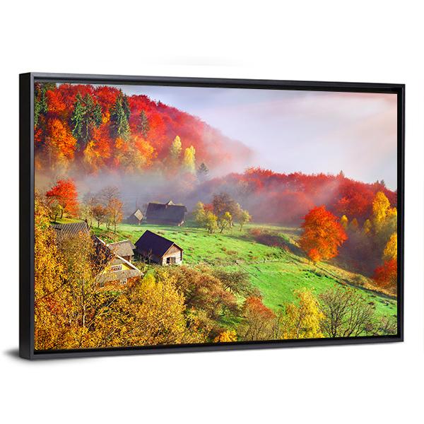 Autumn Landscape In Ukraine Europe Canvas Wall Art-1 Piece-Floating Frame-24" x 16"-Tiaracle