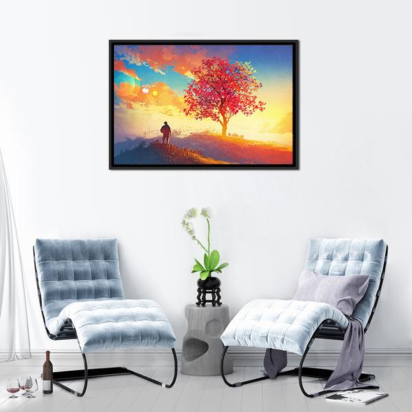 Autumn Landscape With Alone Tree Canvas Wall Art-5 Horizontal-Gallery Wrap-22" x 12"-Tiaracle