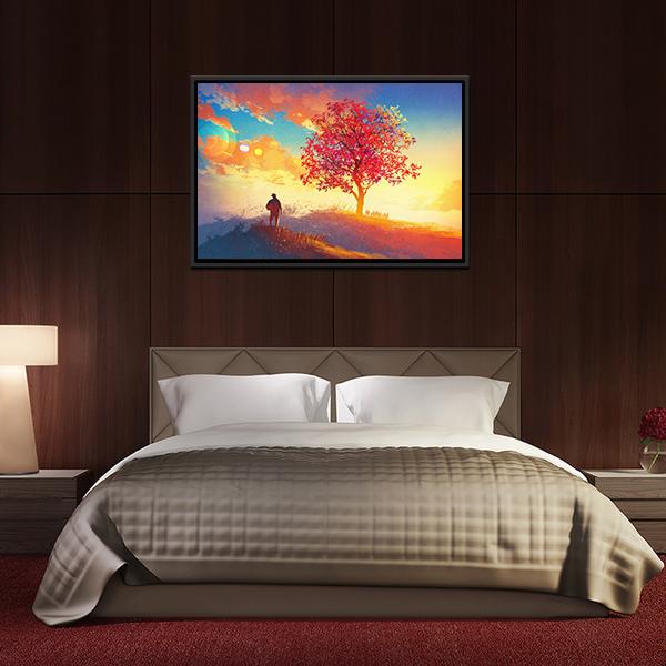 Autumn Landscape With Alone Tree Canvas Wall Art-5 Horizontal-Gallery Wrap-22" x 12"-Tiaracle