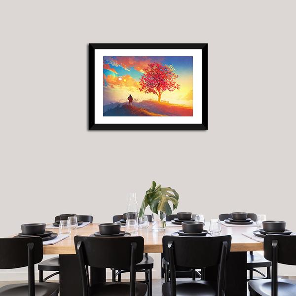 Autumn Landscape With Alone Tree Canvas Wall Art-3 Horizontal-Gallery Wrap-25" x 16"-Tiaracle
