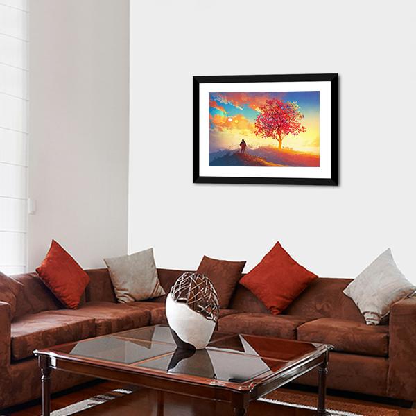 Autumn Landscape With Alone Tree Canvas Wall Art-3 Horizontal-Gallery Wrap-25&quot; x 16&quot;-Tiaracle