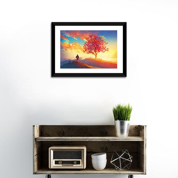 Autumn Landscape With Alone Tree Canvas Wall Art-5 Horizontal-Gallery Wrap-22" x 12"-Tiaracle