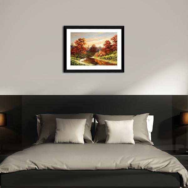 Autumn Landscape With River Canvas Wall Art-1 Piece-Framed Print-20" x 16"-Tiaracle