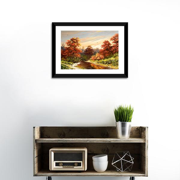 Autumn Landscape With River Canvas Wall Art-3 Horizontal-Gallery Wrap-25" x 16"-Tiaracle