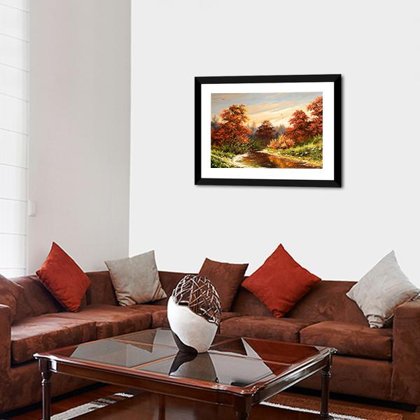 Autumn Landscape With River Canvas Wall Art-3 Horizontal-Gallery Wrap-25" x 16"-Tiaracle