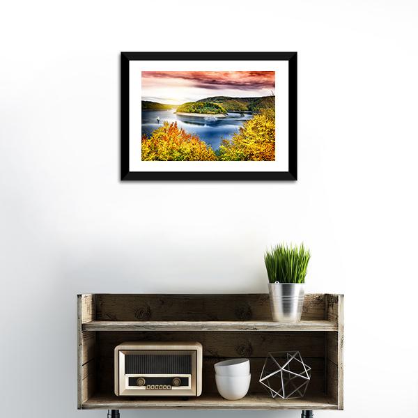 Autumn Landscape With Sunset Canvas Wall Art-3 Horizontal-Gallery Wrap-25" x 16"-Tiaracle