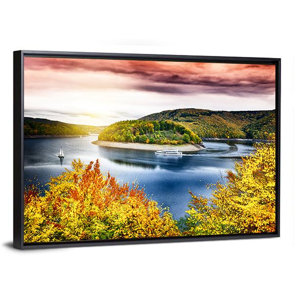 Autumn Landscape With Sunset Canvas Wall Art-3 Horizontal-Gallery Wrap-25" x 16"-Tiaracle
