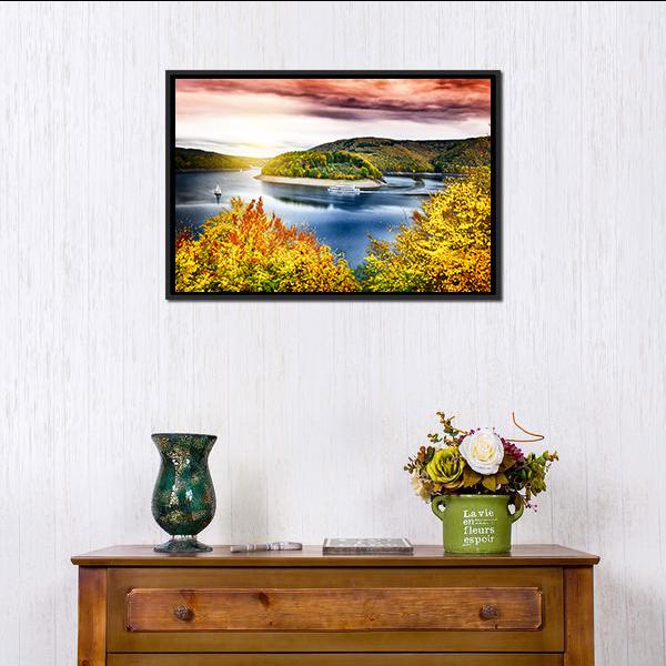 Autumn Landscape With Sunset Canvas Wall Art-3 Horizontal-Gallery Wrap-25" x 16"-Tiaracle