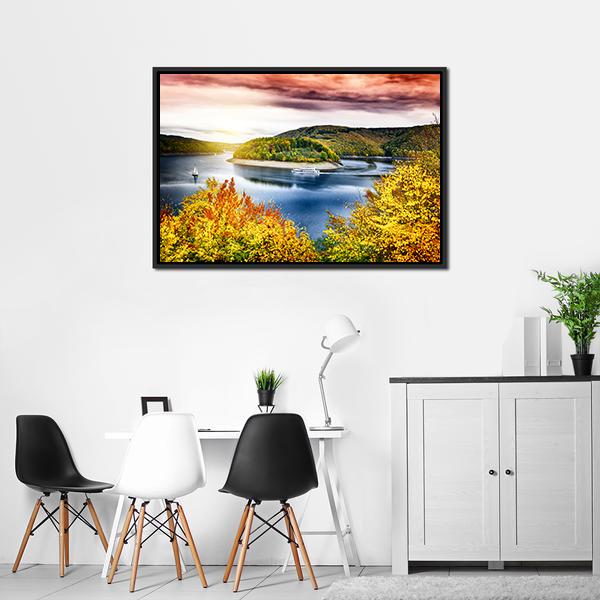 Autumn Landscape With Sunset Canvas Wall Art-3 Horizontal-Gallery Wrap-25" x 16"-Tiaracle