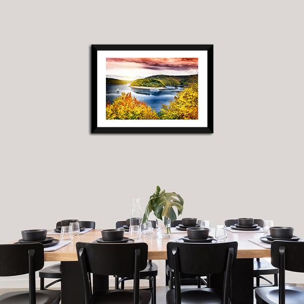 Autumn Landscape With Sunset Canvas Wall Art-3 Horizontal-Gallery Wrap-25" x 16"-Tiaracle