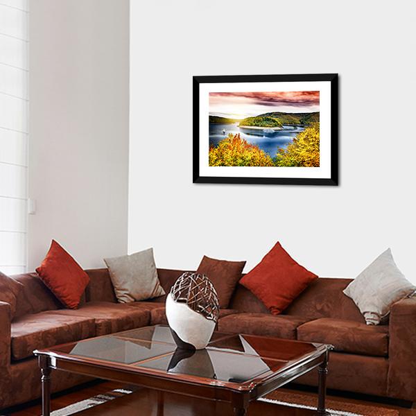 Autumn Landscape With Sunset Canvas Wall Art-3 Horizontal-Gallery Wrap-25" x 16"-Tiaracle