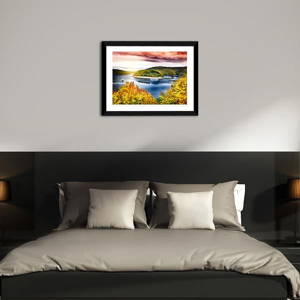 Autumn Landscape With Sunset Canvas Wall Art-3 Horizontal-Gallery Wrap-25" x 16"-Tiaracle