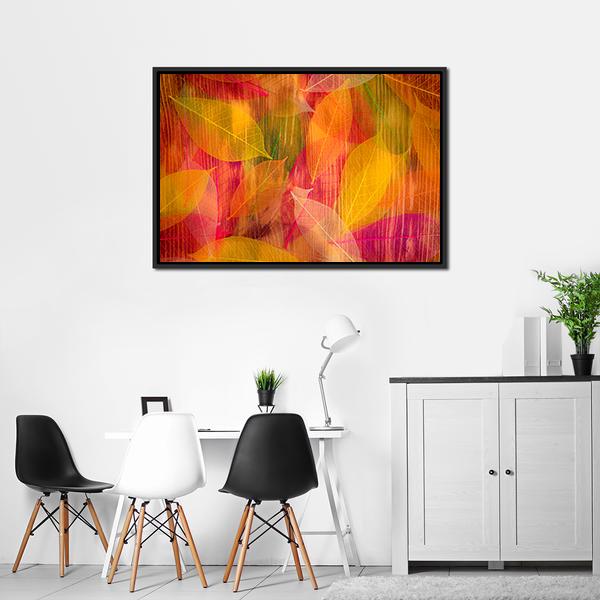 Autumn Leaves Abstract Canvas Wall Art-1 Piece-Floating Frame-24" x 16"-Tiaracle