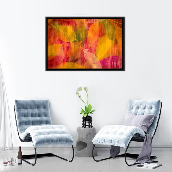 Autumn Leaves Abstract Canvas Wall Art-3 Horizontal-Gallery Wrap-25" x 16"-Tiaracle