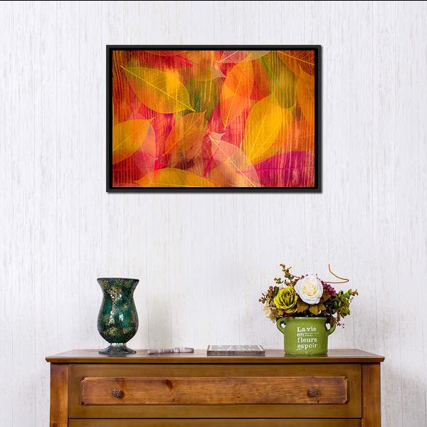 Autumn Leaves Abstract Canvas Wall Art-3 Horizontal-Gallery Wrap-25" x 16"-Tiaracle