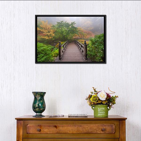 Autumn Moon Bridge Canvas Wall Art-1 Piece-Floating Frame-24" x 16"-Tiaracle